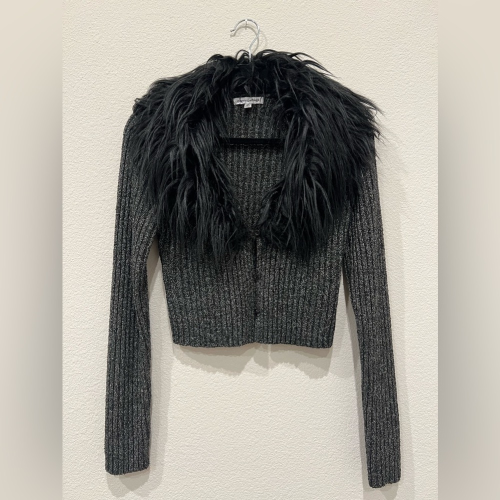 Pretty Garbage Medium Cardigan Sweater with faux Furry lining (not itchy!).